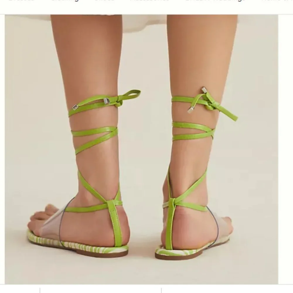 NWT Anthropologie Vicenza  Transparent Zebra Sandals in Lime